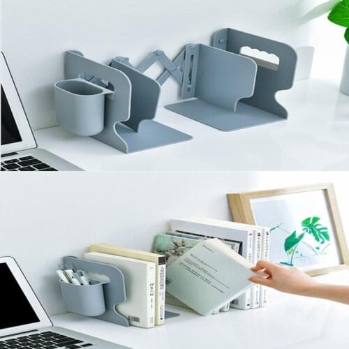 1pc Abs Retractable Book Holder Desktop Stationery Storage Organizer with Pen Telescopic Folding Holder Book Holder