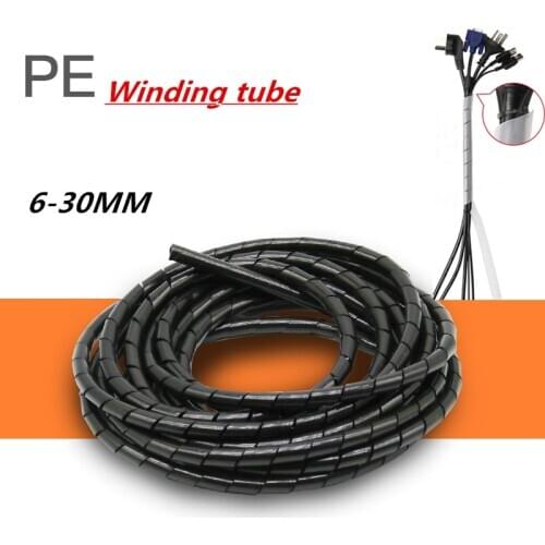 1Pack Black Clear Cable Wire Winding Pipe Spiral Wrapping Wire Organizer Sheath Tube PE 6-30mm Cable Sleeve for PC Computer Home