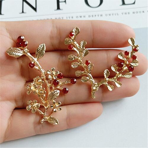 10pc 30*50mm 36*38mm Gold Color Alloy Material Crystal Branch Charm Leaf pendant For Head DIY Wedding Handmade Jewelry Making