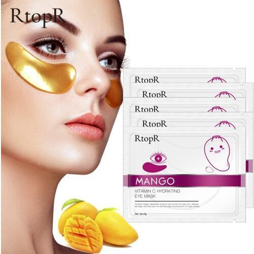 10pcs=5packs Mango Vitamin C Hydrating Anti-Aging Eye Mask Skin Serum Gold Eye Patches Care Remove Wrinkle Dark Circle Puffiness