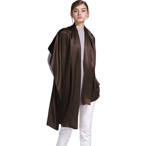 100% Silk Satin Long Scarf 55X180cm Pure Mulberry Silk Plain Color Silk Scarf Factory Direct Online Store 41 Dark Brown Color