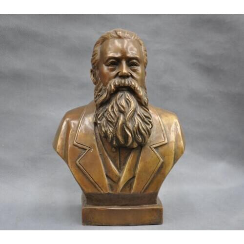 12'' China Pure brass Communist Friedrich Von Engels Bust Statue Healing Medicine Decoration 100% Brass brass