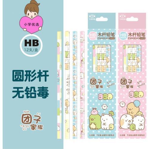 12pcs/1lot Kawaii Mission family Wooden pole Pencils School Office Supply Student Stationery Kids Gift Pencil