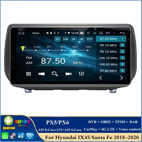 DSP PX5 4GB+128GB 10.25" Android 10 Car Radio DVD GPS Navigation for Hyundai IX45 Santa Fe 2018 2019 2020 WIFI Bluetooth 5.0