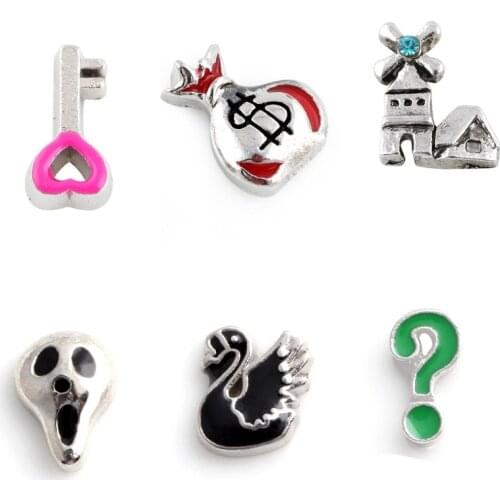 20Pcs/Lot Alloy Wallet Dollar Purse Money Swan Floating Charms Diy Pink Key Ghost Pendant For Women Locket Necklaces Jewelry