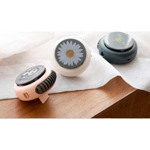 2021 New Mini Cute Portable Round Neck Fan for Outdoor Travel Room Air Cooler Daisies Cats Antlers Pattern with Usb Rechargeable