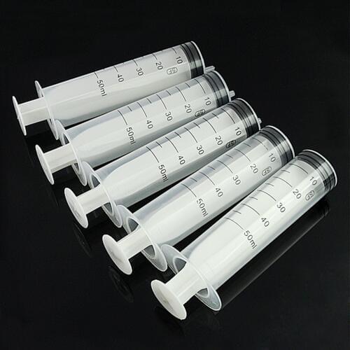 New 5pcs 50ml Plastic Disposable Injector Syringe For Refilling Measuring Nutrient For Feeding For Mixing Liquids No Needles