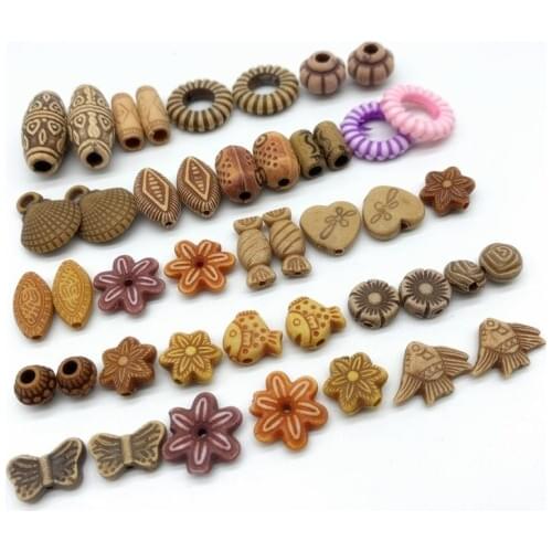 50pcs Imitation Wood Beads Acrylic Spaced Beads Charms Bracelet Beads For Jewelry Making DIY Jewelry Accessories
