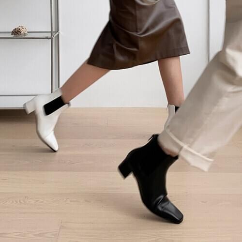 2020 Autumn and Winter New Leather Square Head Thick Heel Zipper Ankle Boots Fashionable All-match Chelsea Boots Size 33-42