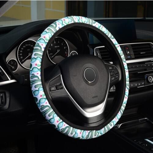 Cactus Breathable Car Interior Accessories Car Steering Wheel Cover Flower Print Suitable for 37-38cm Gearshift Cover