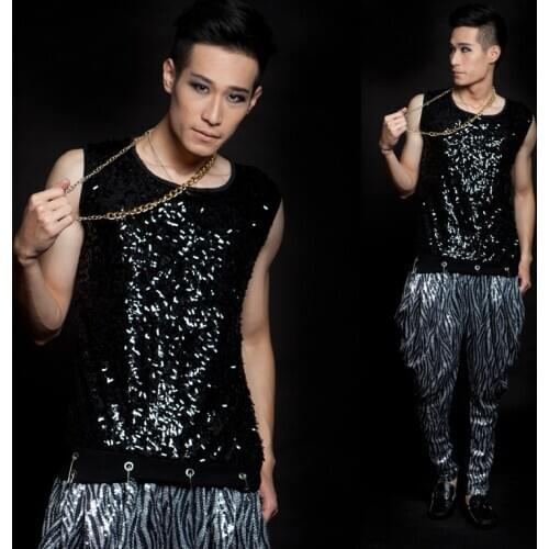 2015 Male Paillette Slim Vest Personality mens stage costumes