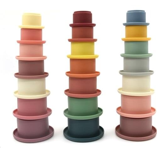 Baby Stacking Cup Silicone Building Block Soft Educational Toys Kid Bath Toys Stack Tower Gift Baby Teether BPA Free