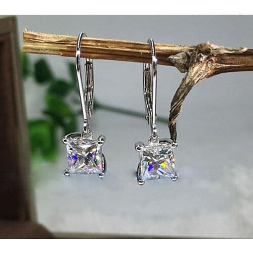 Ekopdee 2021 New Fashion Small Square Cut Zircon Earrings For Women Exquisite CZ Crystal Earrings Wedding Jewelry Gift Wholesale