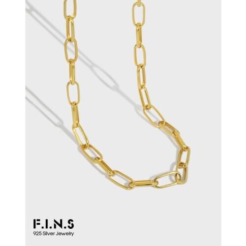 F.I.N.S Classic Authentic 925 Silver Necklace Link Chain Stackable Sterling Silver Choker Clavicle Chain Necklace Fine Jewelry