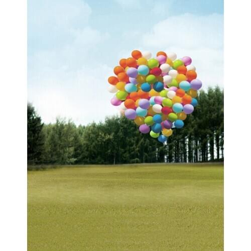5x7ft Green Tree Grass Balloon Photography Backdrops Photo Props Studio Background