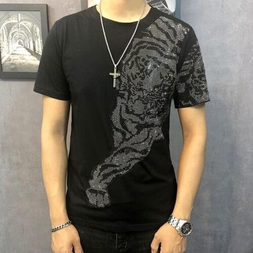 Fashion Diamond Tiger Head T-shirt Mens High Quality Summer T Shirt Men Short Sleeve Streetwear Casual O-Neck Tee Shirt Homme