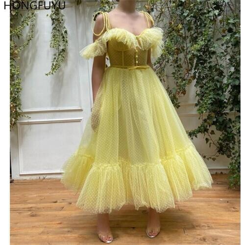 HONGFUYU Ankle Length Homecoming Party Dresses 2021 Custom Made Yellow Short Prom Dress A-line Vestidos De Fiesta Cocktail Gowns