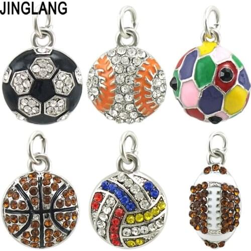 JINGLANG Wholesale Mixed Alloy Sporting Goods Charms Enamel Ball Pendant for Bracelet Necklace Earrings DIY Jewelry Makin 30 PCS