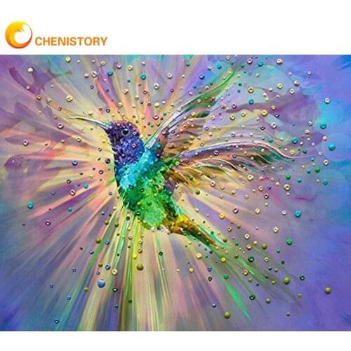 CHENISTORY Full Square / Round Diamond Painting Bird Animal Embroidery Hummingbird Rhinestones Mosaic Cross Stitch Handmade Gif