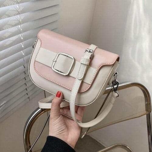 Contrast color Flip Saddle bag 2021 Fashion New High-quality PU Leather Womens Designer Handbag Chain Shoulder Messenger Bag