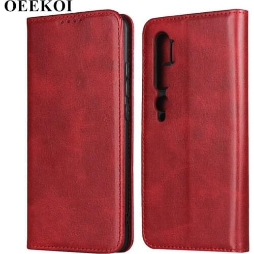 OEEKOI Calf Stripe Magnetic Snap Wallet Leather Case for Xiaomi Mi CC9 Pro