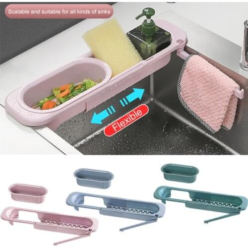 Kitchen Storage Rack Telescopic Sink Shelf Adjustable Faucet Basket Drain Rack Orangizer Washing Sponge Holder Retractable Rack