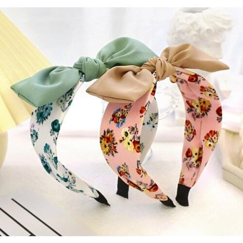 Fashion Floral Bow Headband Satin Double Bow Women Girls Hair Band Head Hoop Bezel Turban Headband Hair Accessories Headdress