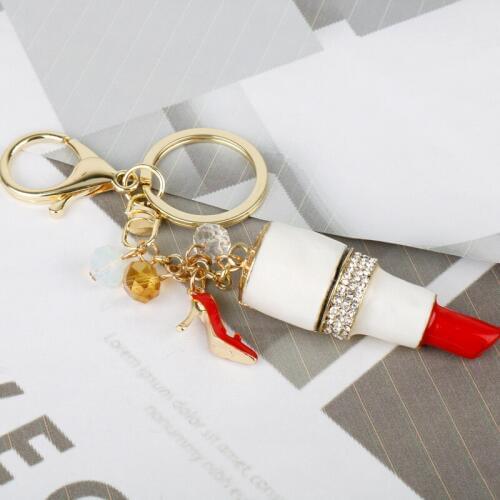 MQCHUN Hot Fashion Ladys Cute Gold Zinc Alloy Crystal Lipstick Key Chains For Keys Car Delicate Jewelry Gift -15