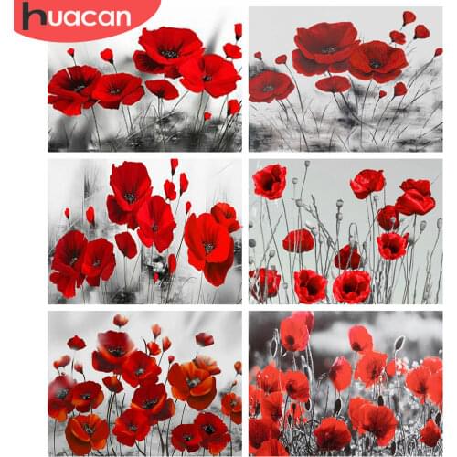 HUACAN 5D Diamond Painting Kits Poppy Home Decoration Diamond Embroidery Mosaic Flowers Cross Stitch Wall Stickers