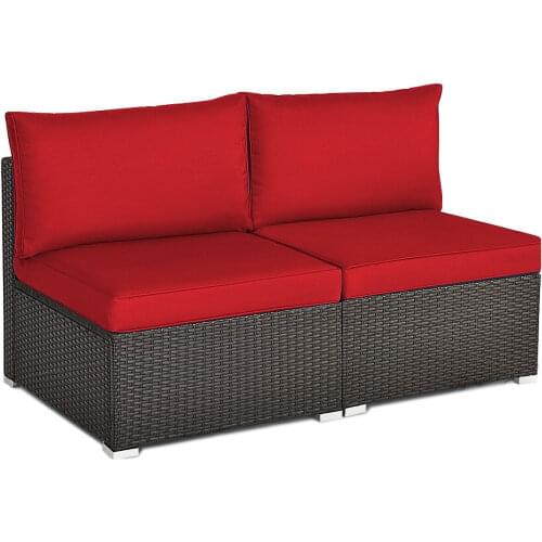 2PCS Patio Rattan Armless Sofa Sectional Furniture Conversation Set W/Cushion HW63847
