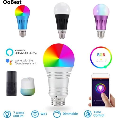 Newest WiFi Smart LED Light Lamp RGBW Colored Lighting Bulb Voice APP Remote Control Work with Alxea Google Home E27/E26/B22/E14