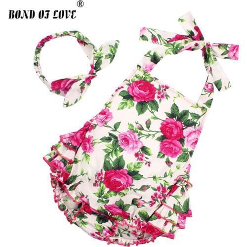 2019 NEW Baby Girl Clothing Lucky Child Cotton Ruffled Floral Rompers & Headband Set Newborn Photography Props Christmas Gift
