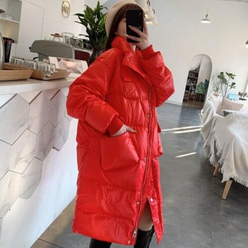 2021 new womens white duck down Korean style loose thin down jacket jacket womens mid-length stand-up collar winter jacket