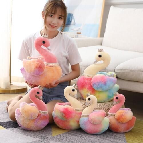 New 25-40CM Swan Plush Toys Cute Swan Doll Stuffed Soft Animal Doll rainbow Swan With Crown Baby Kids Appease Toy Gift For Girl