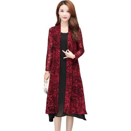 Spring and autumn new womens mesh lace cardigan jacket summer sun protection clothing Womens Net Lace Flocking Womens Coat