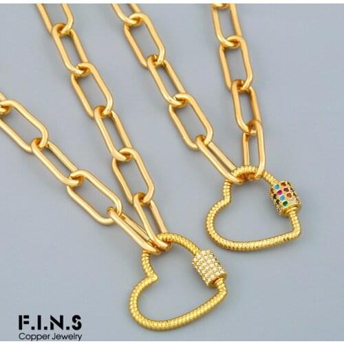 F.I.N.S Crystal Heart Necklace For Women Gold Color Copper Choker Necklace Chain With Carabiner Lock Clasp Fashion Jewelry Gift