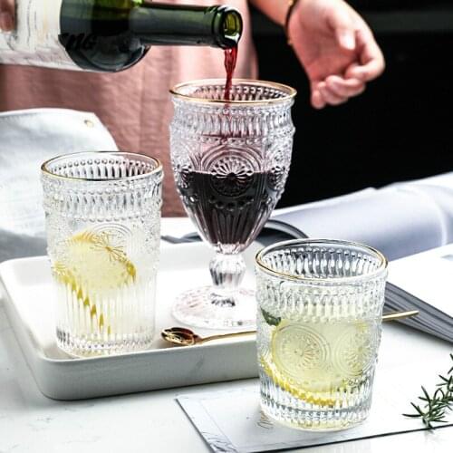 Transparent Vintage Embossed Phnom Penh Glass Wine Glass Beer Cup Tea Cup Cold Drink Milk Tea Cup Mouthwash Tooth Cup Juice Cup