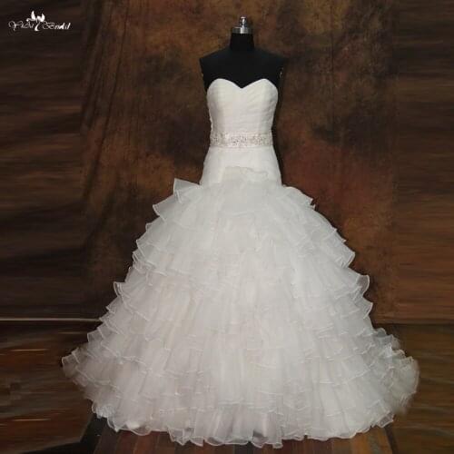 RSW193 Beaded Belt Puffy Skirt Organza Ruffle Ball Gown Wedding Gresses