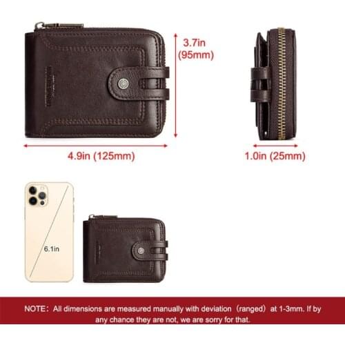 RFID Bifold Men Cowhide Leather Zip Around Wallet Card Holder Coin Purse A69C