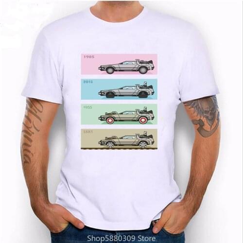Unique Harajuku Time Travel Design Mens Shirts Back To The Future Delorean X 4 T-Shirt Novelty Casual Male Tops Hipster Tees