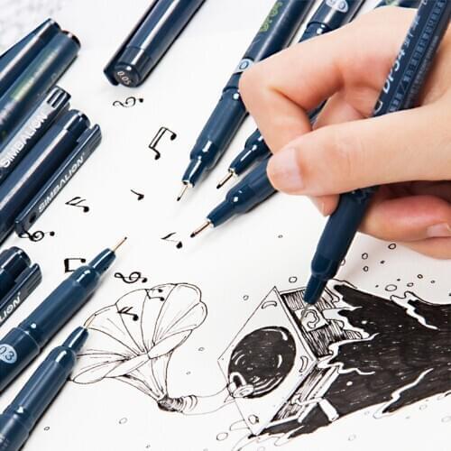 Waterproof Black Micron Pen Waterproof Hand-Drawn Design Sketch Needle Pen Hand Drawing Line Fineliner Cartoon Signature Pen Set