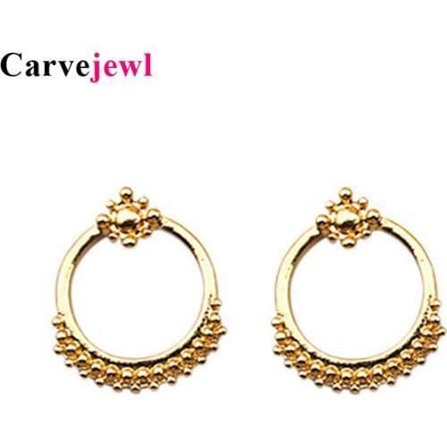Carvejewl Fashion Jewelry simple Round Circle Stud Earrings For Women Gold Color flower Earrings Party Wedding girl Gift jewelry
