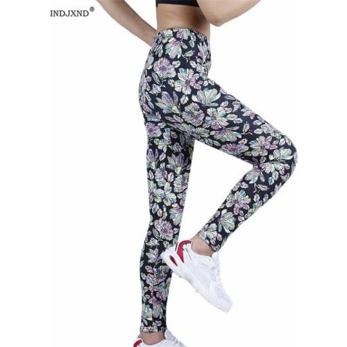 INDJXND Fitness Women Leggings Fashion Patchwork High Waist Elastic Push Up Ankle Length Polyester Flower Printed New Clothes
