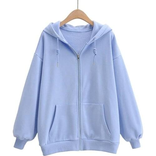 Women Hoodies 2021 Spring Autumn Zip-up Oversize Hooded Solid Student Sweatshirts Knitted Casual Outerwear Casual Purple Hoodie