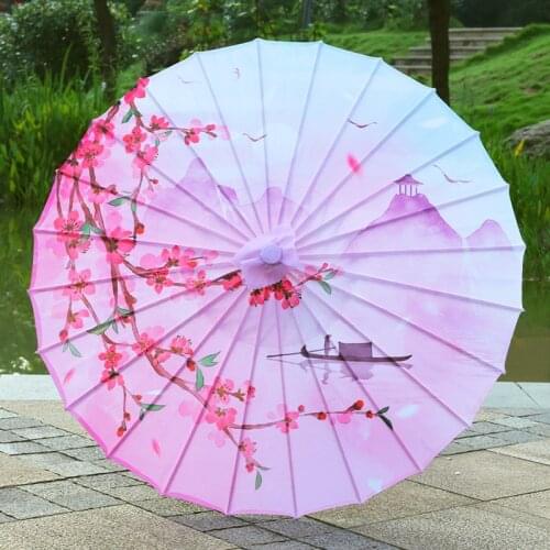 Peach blossom flower Oiled Paper Umbrella Women Silk Beach Classical Gift Bridal Umbrella Sombrilla Vintage Sunshade Umbrellas