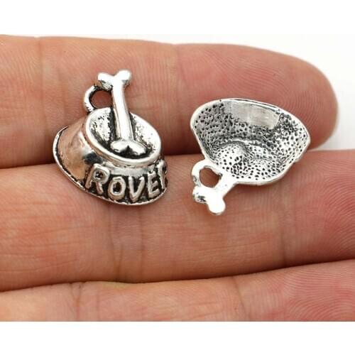 20PCS Antique Silver Plated Rover Dog Bone Charms for Jewelry Making Bracelet Findings DIY Accessories 20x18mm