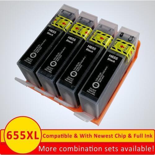 Xiangyu 4 Black ink Cartridge Compatible for HP 655 655XL Deskjet 4615 3520 3525 4620 4625 5525 6520 6525 e-All-in-One Printer