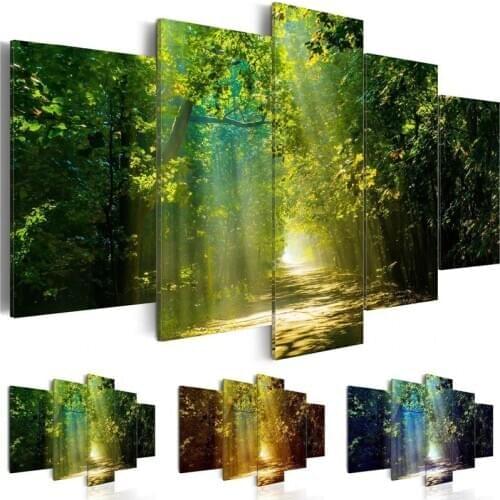 Green Forest Prints Wall Art Painting 5 Pieces Natural Canvas Art Modular Pictures for Living Room or Bedroom Modern Home Decor