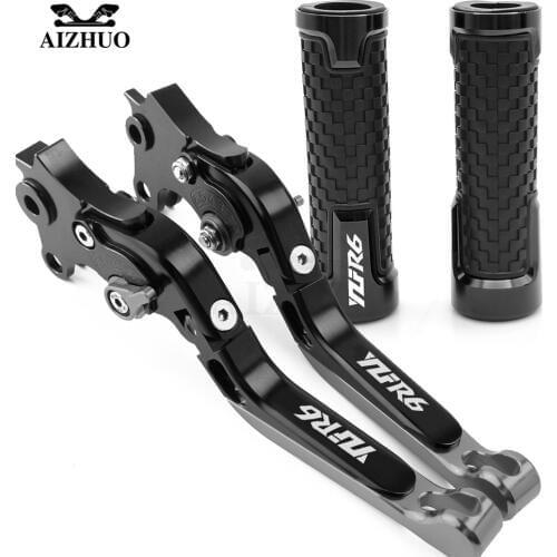 Motorcycle Accessories Brake Clutch Lever Adjusable+Hand Grips Handlebar For YAMAHA YZFR6 YZF R6 1999-2004 2000 2001 2002 2003