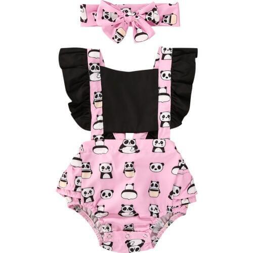 Baby Girls Bodysuits Toddler Infant Panda Print Patchwork Jumpsuit Bodysuit Outfits Summer Girls Clothes 0-24M